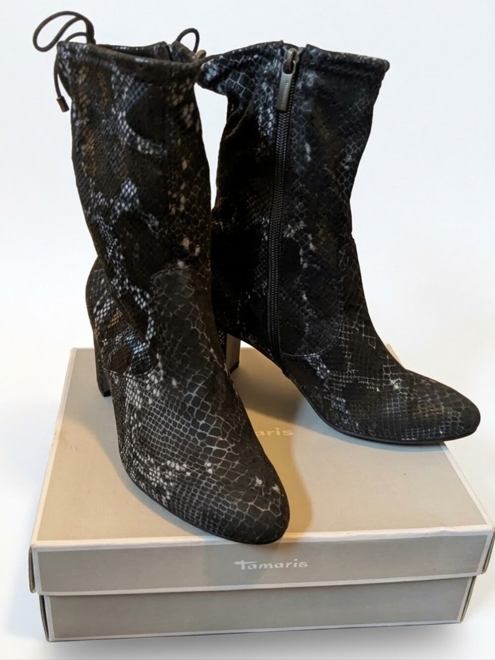 Tamaris Snake Print Ankle Tie Booties
